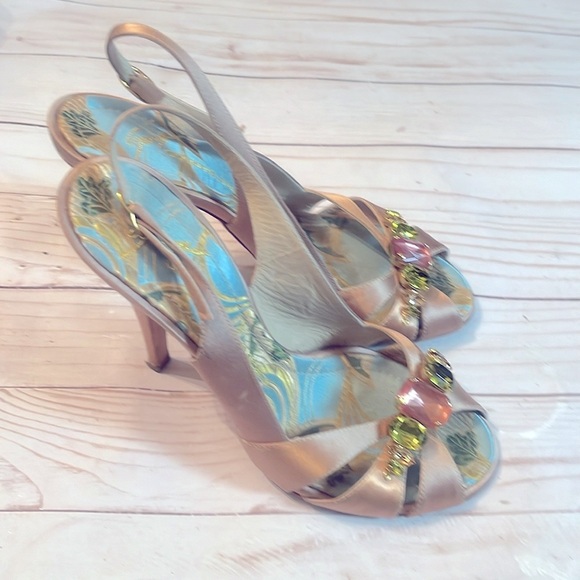 Giusepee Zanotti Vicini Pink Satin Jewel Sandals Heels Size 38 / 8 Women - Picture 2 of 12